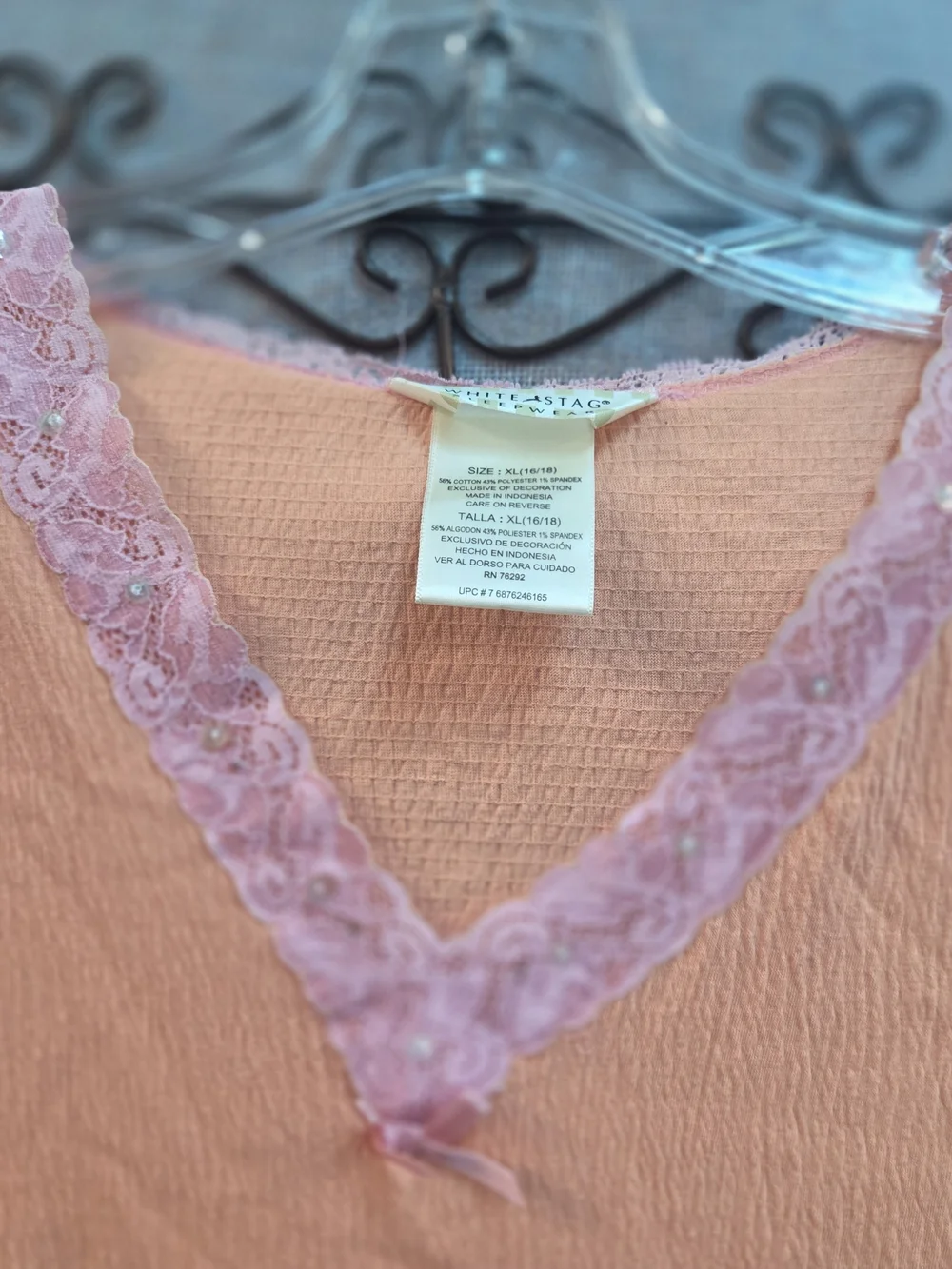 White Stag Women’s Sleepwear Nightgown XL 16/18 Peach Pink Lace Trim
